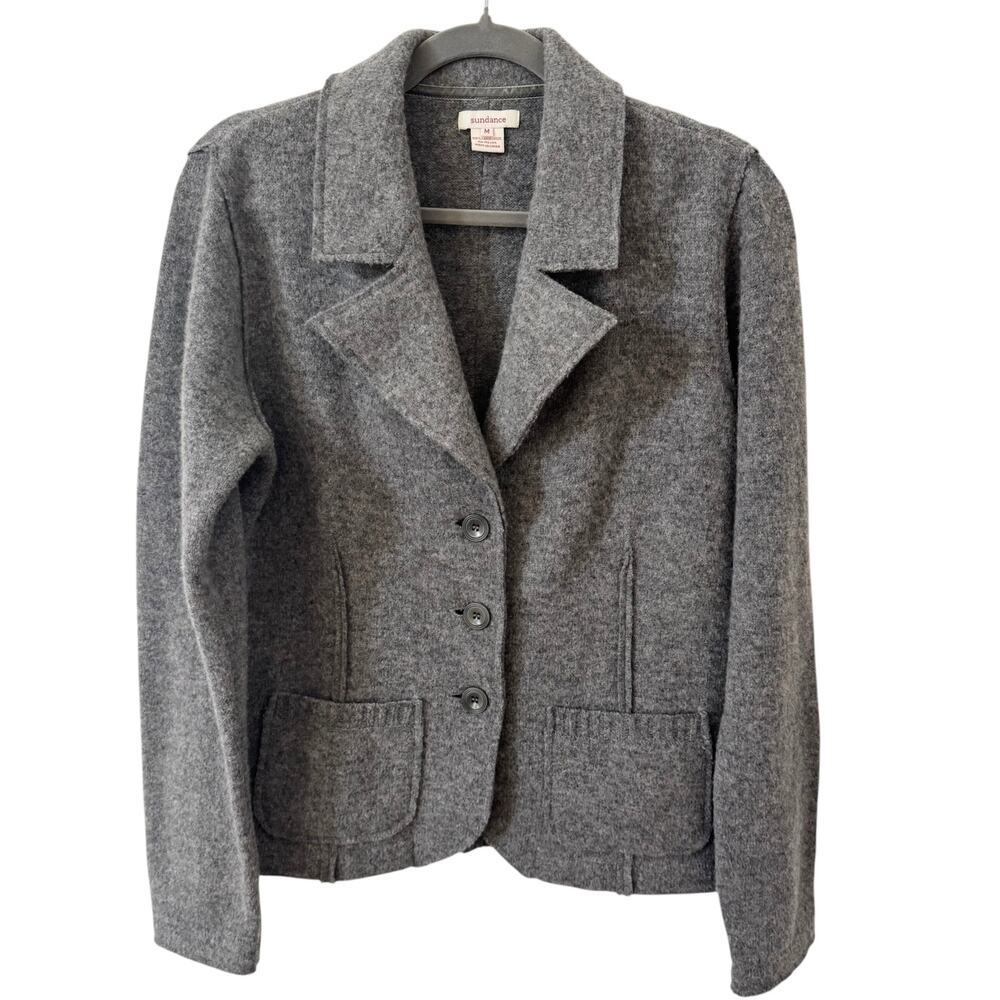 Sundance 100% Lambswool Blazer Sweater Gray Size Medium